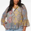 Clearance Plus Size Flounced Medallion Kimono Women Tops