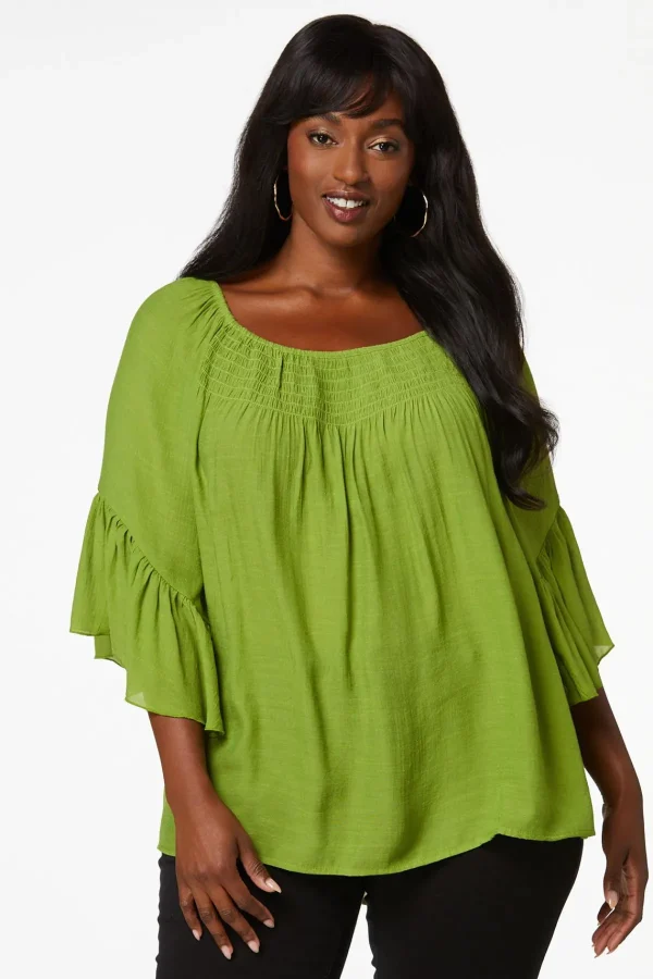 Discount Plus Size Flutter Sleeve Poet Top Women Tops