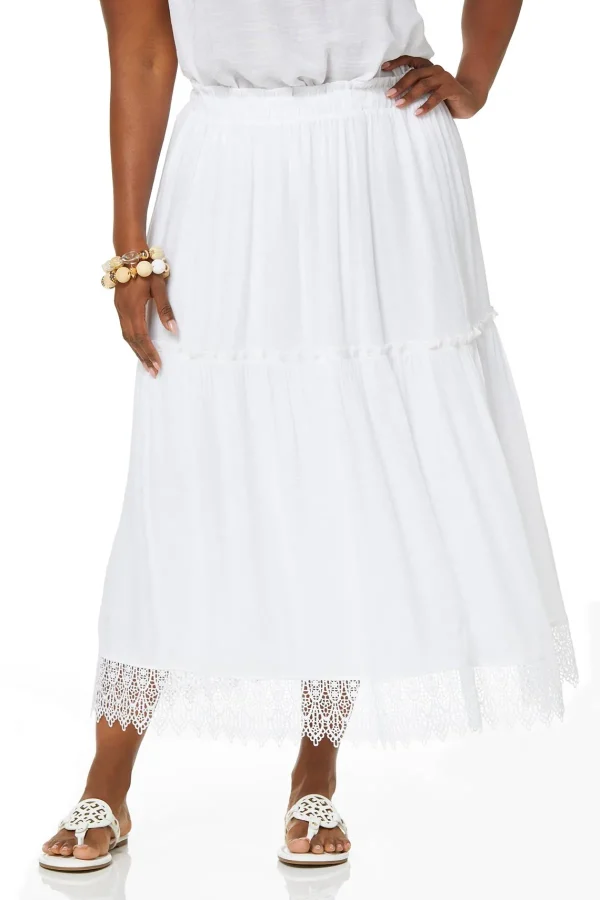 Best Plus Size Gauze Lace Trim Skirt Women Skirts