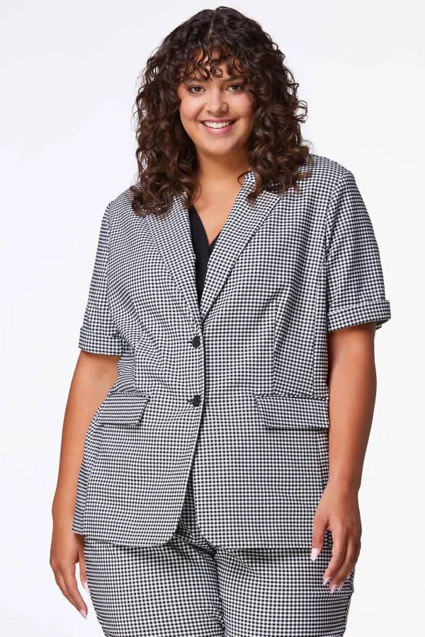 Shop Plus Size Gingham Bengaline Blazer Women Jackets & Vests