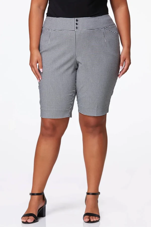 Outlet Plus Size Gingham Bengaline Shorts Women Shorts
