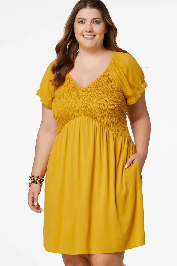 Sale Plus Size Gold Smocked Dress Women Dresses