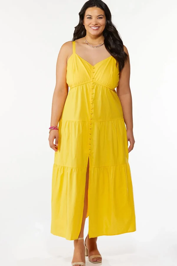 Best Sale Plus Size Golden Tiered Maxi Dress Women Dresses