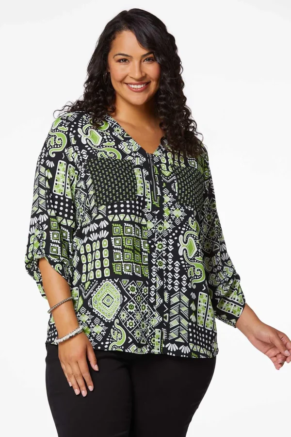 Flash Sale Plus Size Green Tribal Equipment Top Women Tops