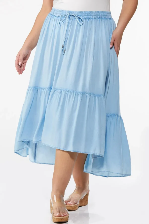 Fashion Plus Size Highlow Chambray Skirt Women Skirts