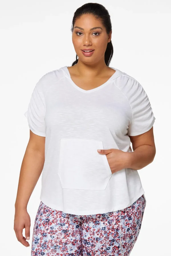 Store Plus Size Hooded Ruched Sleeve Top Women Tops