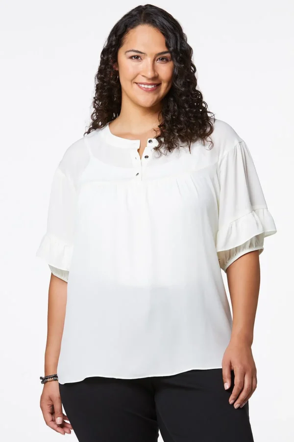 Store Plus Size Ivory Ruffled Sleeve Top Women Tops