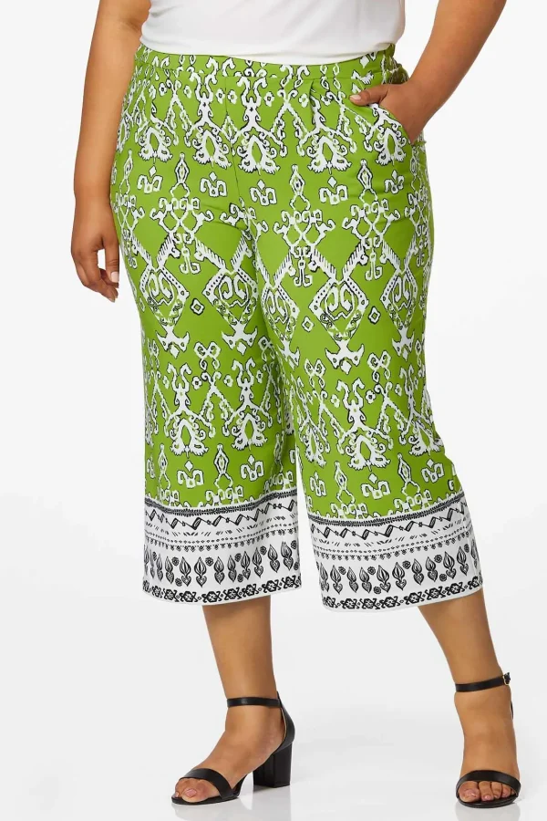 Store Plus Size Lime Bordered Print Pants Women Cropped Pants