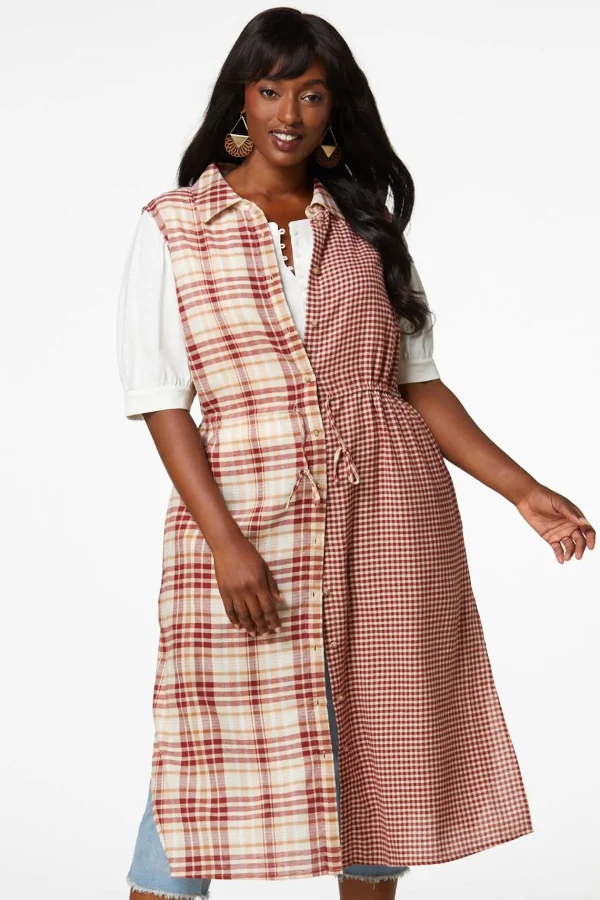 Online Plus Size Mixed Plaid Vest Women Jackets & Vests
