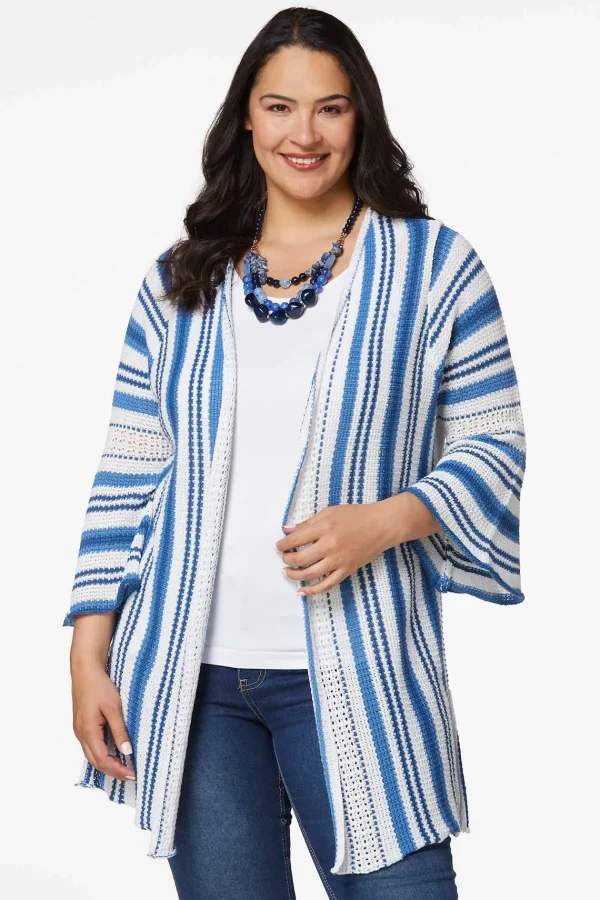 Cheap Plus Size Nautical Stripe Duster Women Sweaters