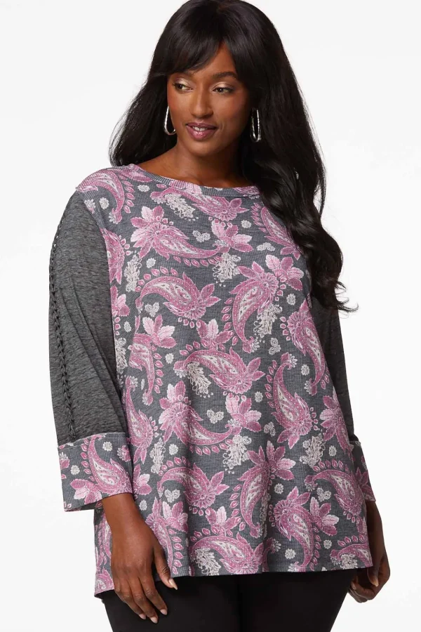 Best Plus Size Paisley Braided Trim Top Women Tops