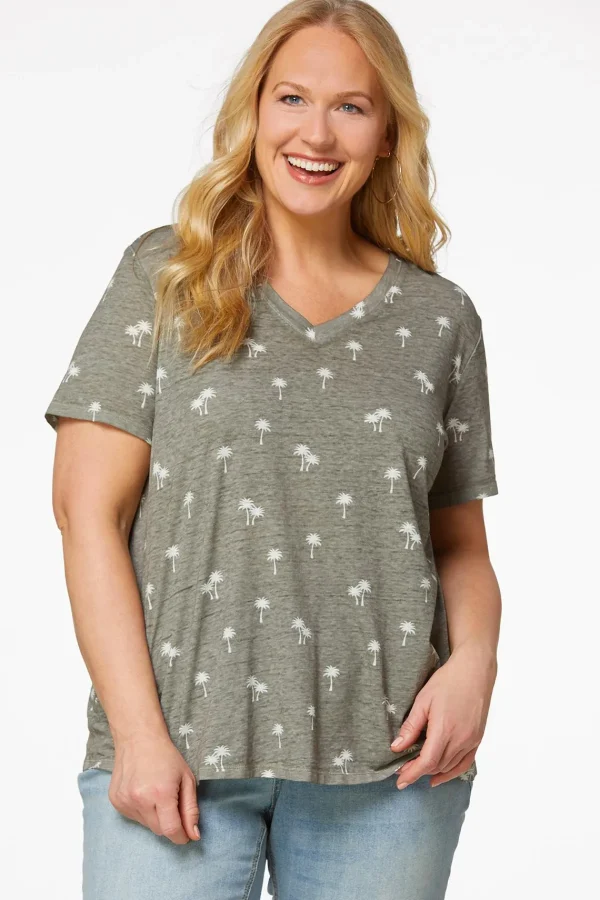 Best Plus Size Palm Tree Tee Women Tops