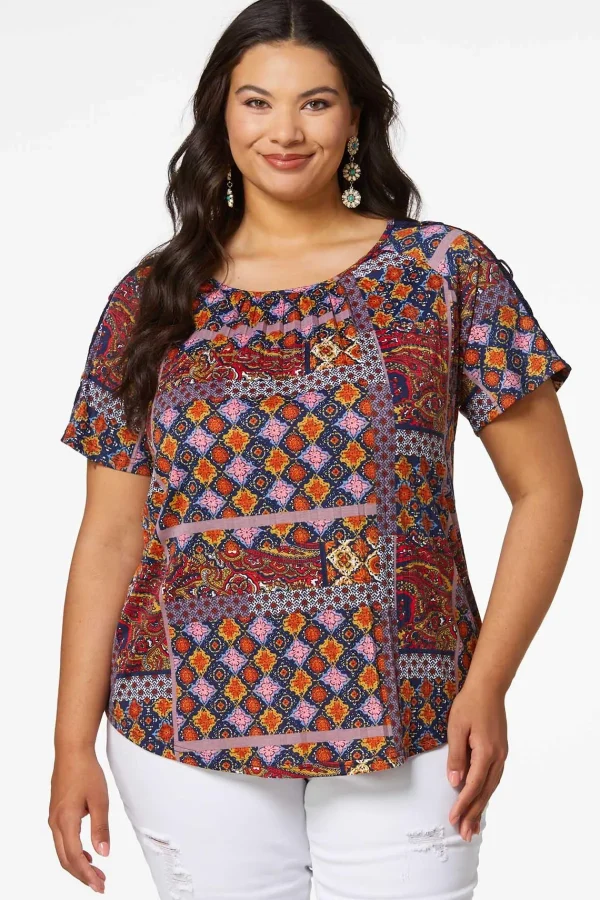 Store Plus Size Patchy Lace Sleeve Top Women Tops