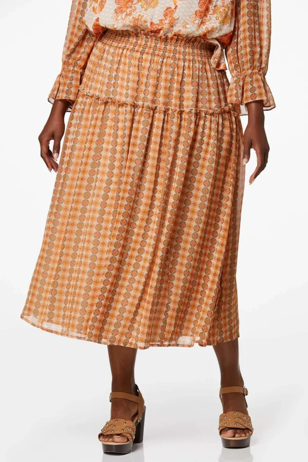 Clearance Plus Size Peach Blossom Midi Skirt Women Skirts