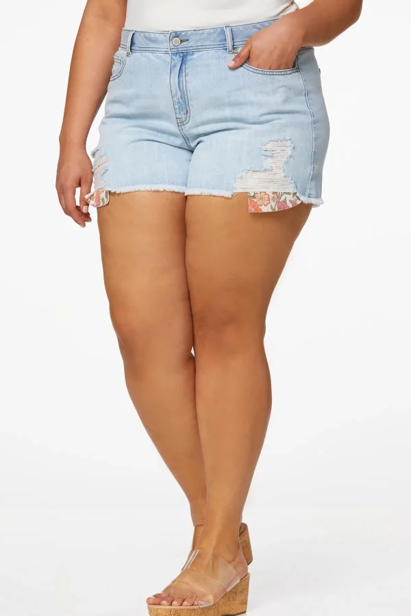 Best Plus Size Peeking Floral Denim Shorts Women Shorts