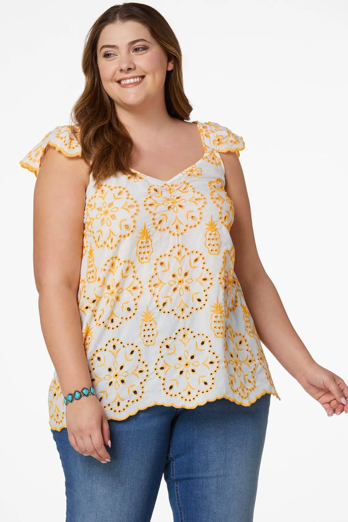 plus_size_pineapple_eyelet_tank_0.webp Clearance Plus Size Pineapple Eyelet Tank Women Tops