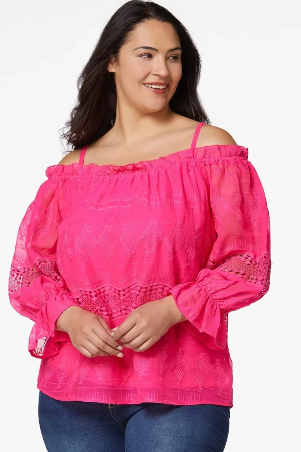 Best Plus Size Pink Cold Shoulder Top Women Tops
