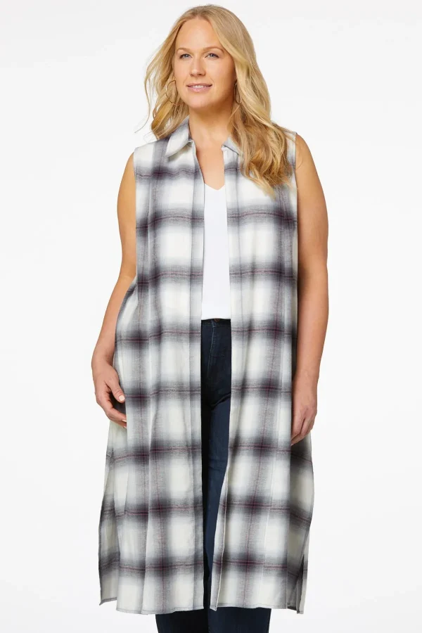 Cheap Plus Size Plaid Slit Side Vest Women Jackets & Vests
