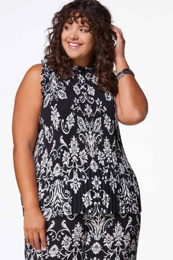 Cheap Plus Size Pleated Mock Neck Tank Women Sets & Suiting