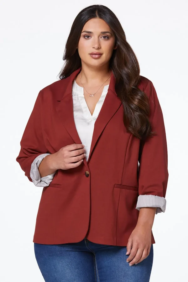 New Plus Size Printed Cuff Ponte Blazer Women Jackets & Vests