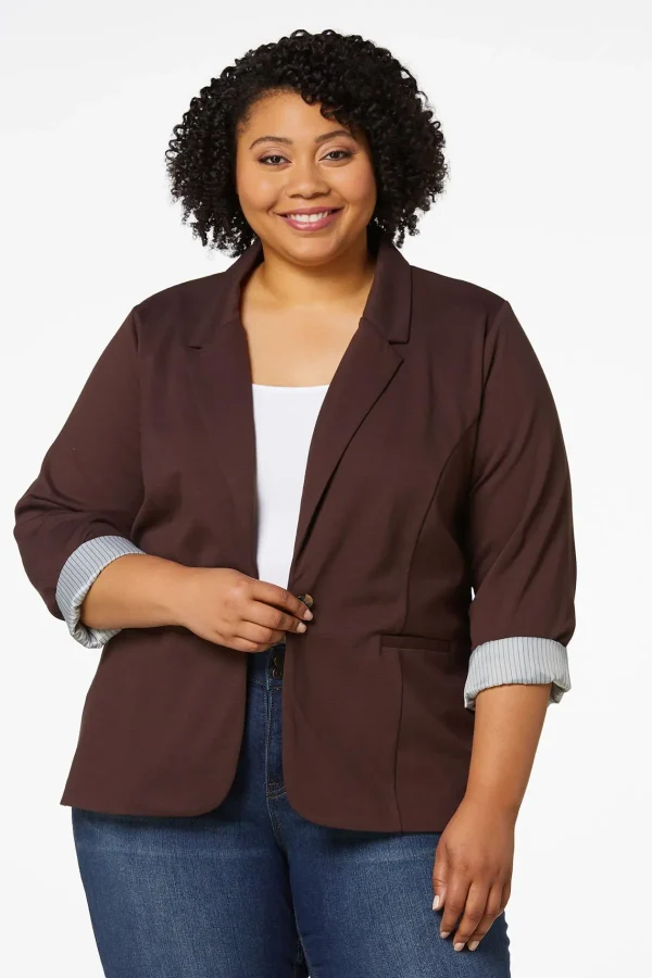 New Plus Size Printed Cuff Ponte Blazer Women Jackets & Vests