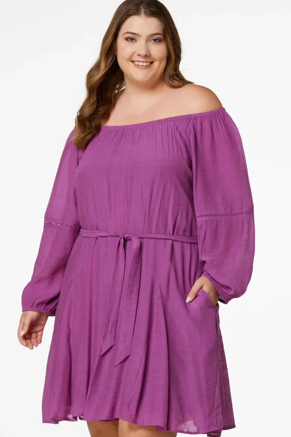 Store Plus Size Purple Tie Waist Dress Women Dresses