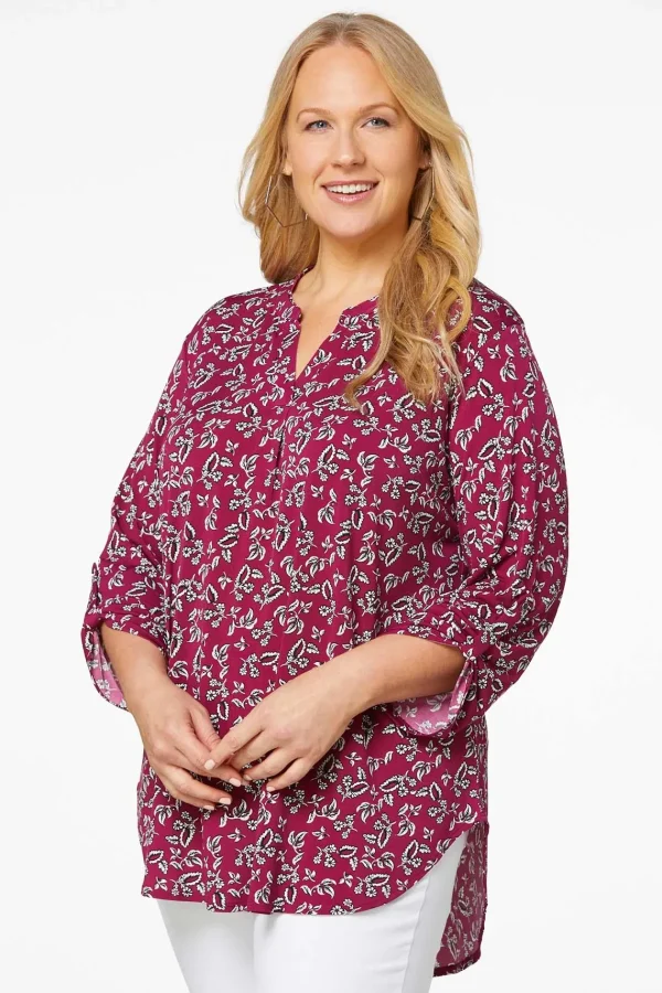Best Plus Size Raspberry Floral Top Women Tops