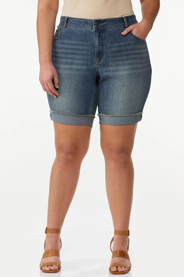 Online Plus Size Raw Cuff Denim Shorts Women Shorts