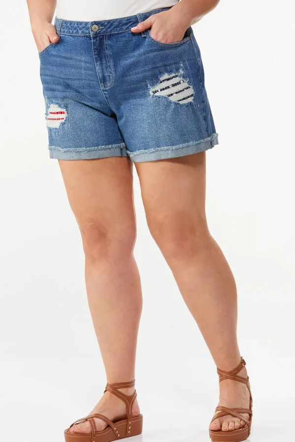 Outlet Plus Size Ripped Americana Denim Shorts Women Shorts