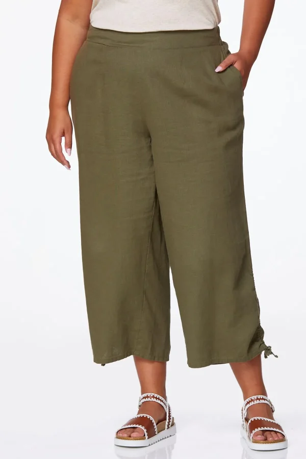 Flash Sale Plus Size Ruched Linen Pants Women Cropped Pants