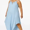 Hot Plus Size Ruffled Chambray Jumpsuit Women Dresses