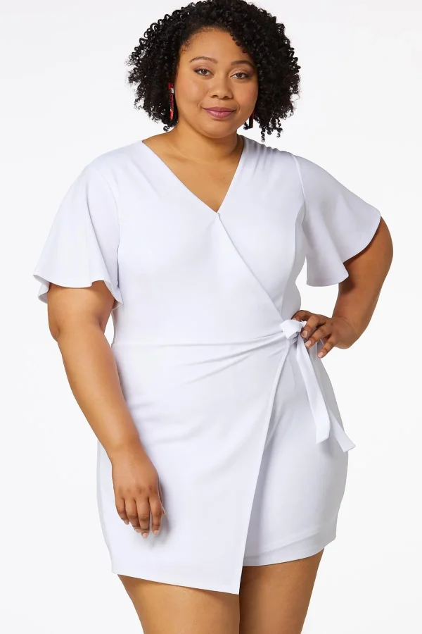 Shop Plus Size Scuba Wrap Romper Women Dresses