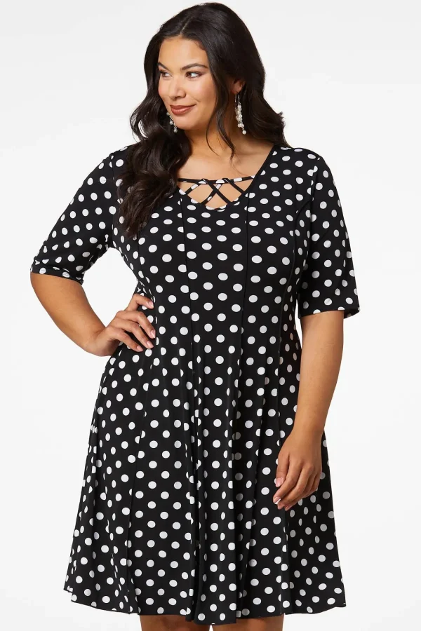 Shop Plus Size Seamed Polka Dot Dress Women Dresses