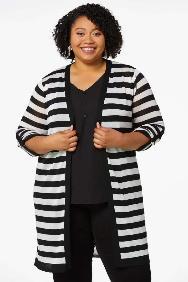 Outlet Plus Size Sheer Stripe Cardigan Women Sweaters