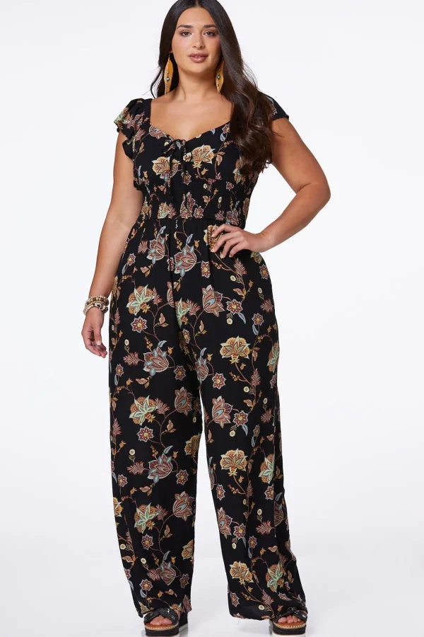 Shop Plus Size Smocked Floral Jumpsuit Women Dresses