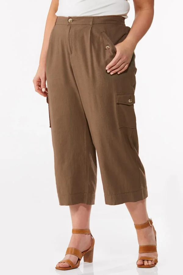 Fashion Plus Size Solid Cropped Cargo Pants Women Cropped Pants
