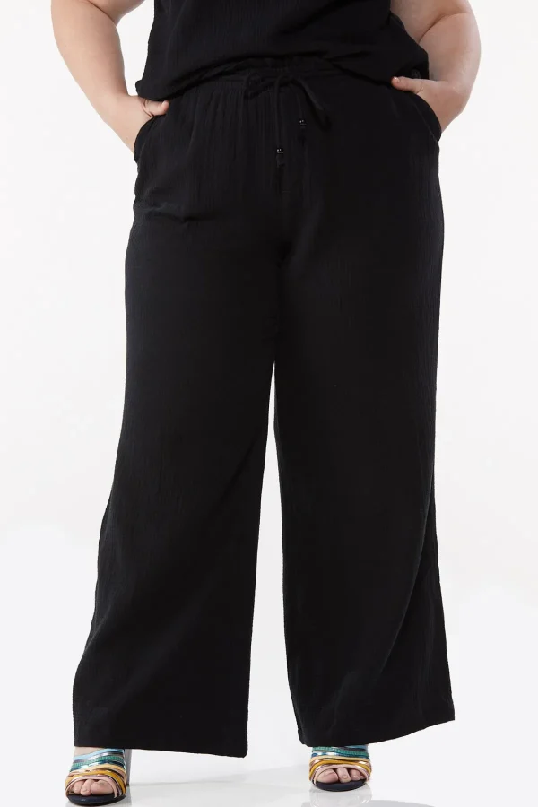 Cheap Plus Size Solid Ripple Weave Pants Women Pants