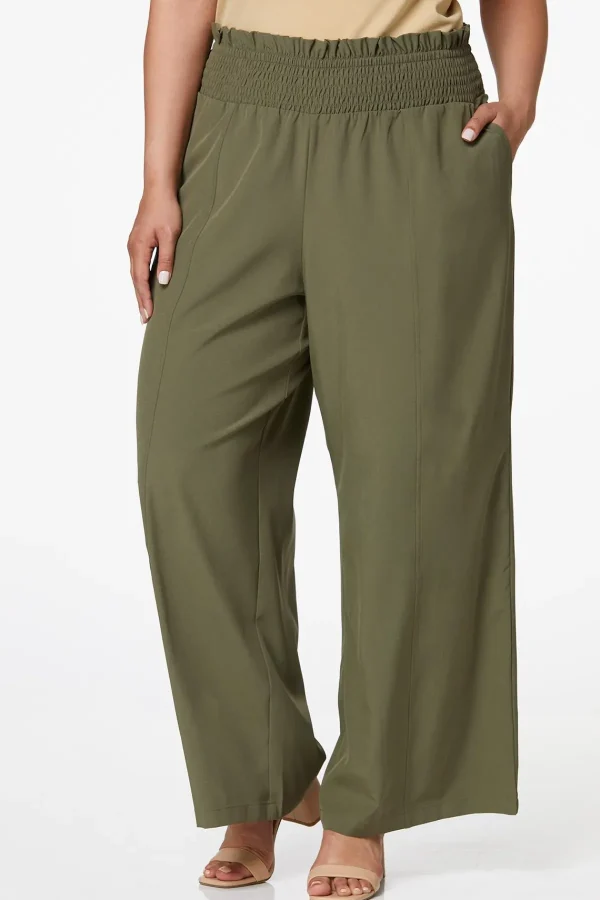 Clearance Plus Size Solid Smocked Pants Women Pants