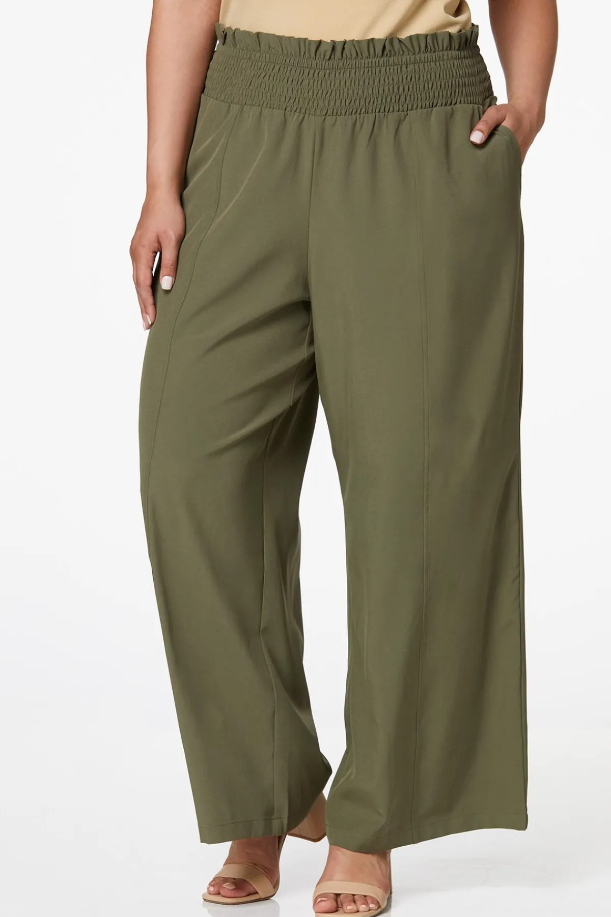 plus_size_solid_smocked_pants_0.webp Clearance Plus Size Solid Smocked Pants Women Pants