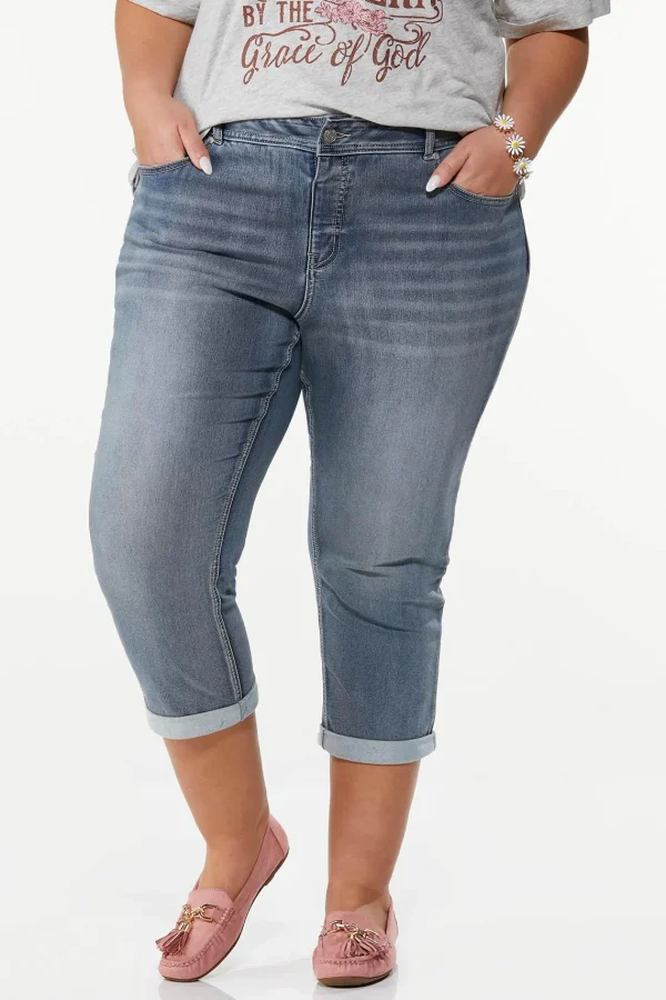 Flash Sale Plus Size Stretch Waist Cropped Jeans Women Cropped Pants