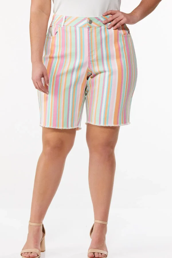 Shop Plus Size Stripe Denim Shorts Women Shorts