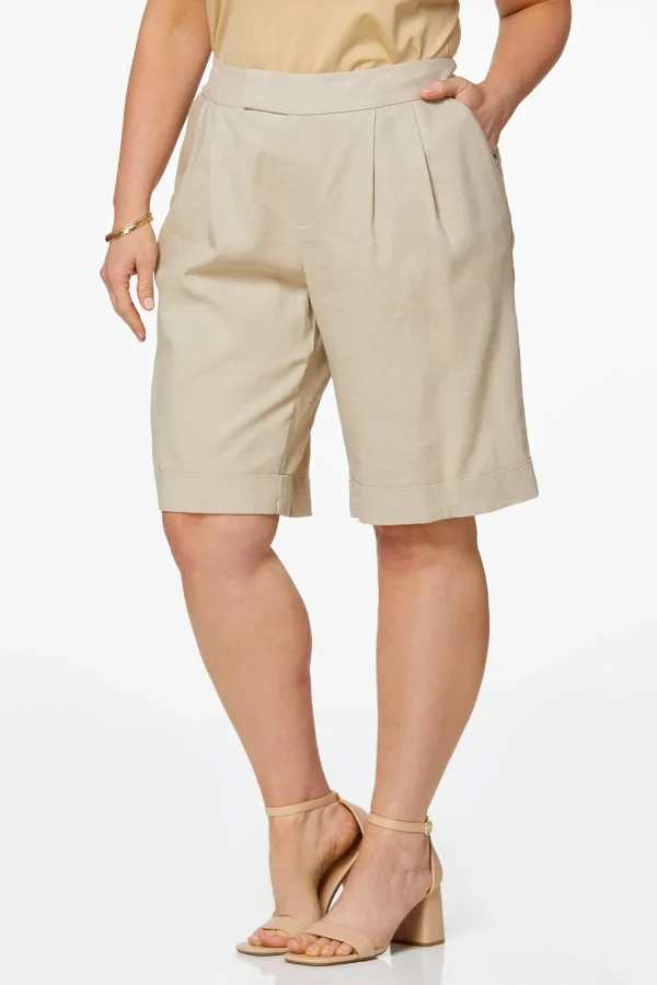 Outlet Plus Size Tan Linen Shorts Women Shorts