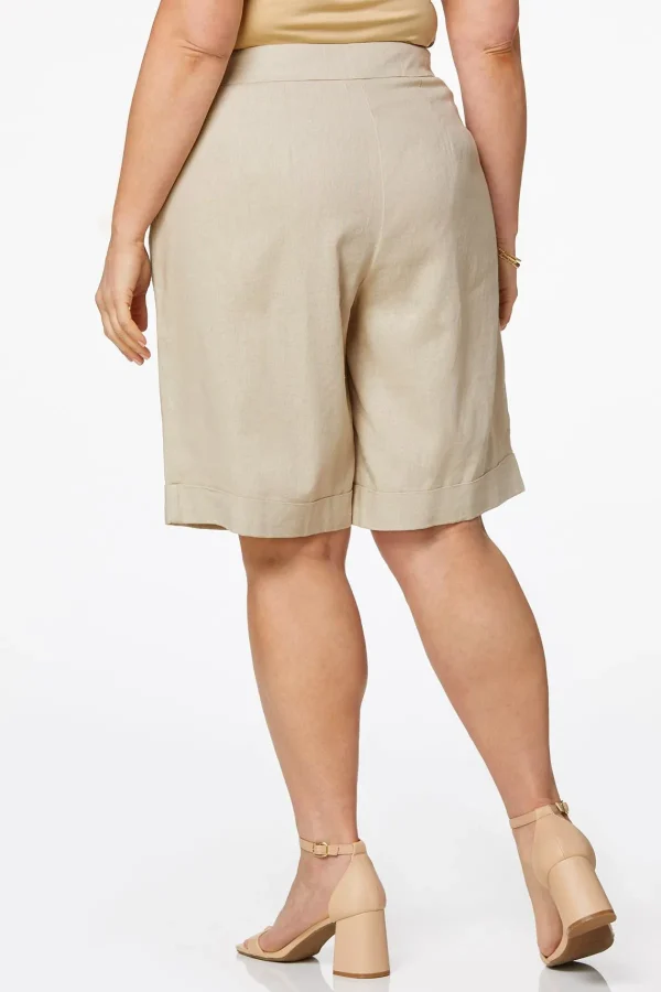 Outlet Plus Size Tan Linen Shorts Women Shorts