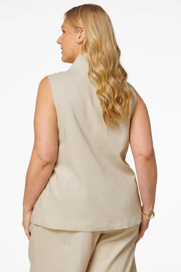 Sale Plus Size Tan Linen Vest Women Jackets & Vests
