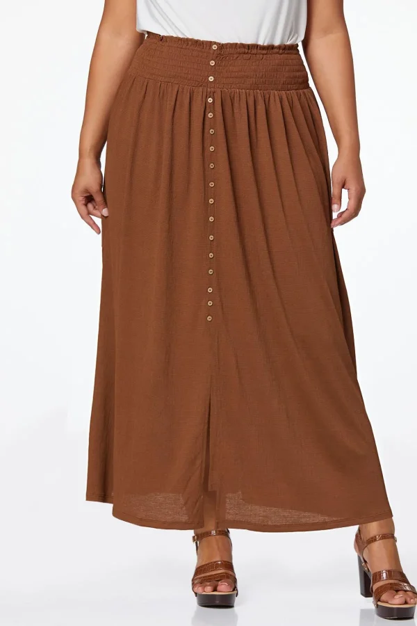 Best Sale Plus Size Textured Button Maxi Skirt Women Skirts