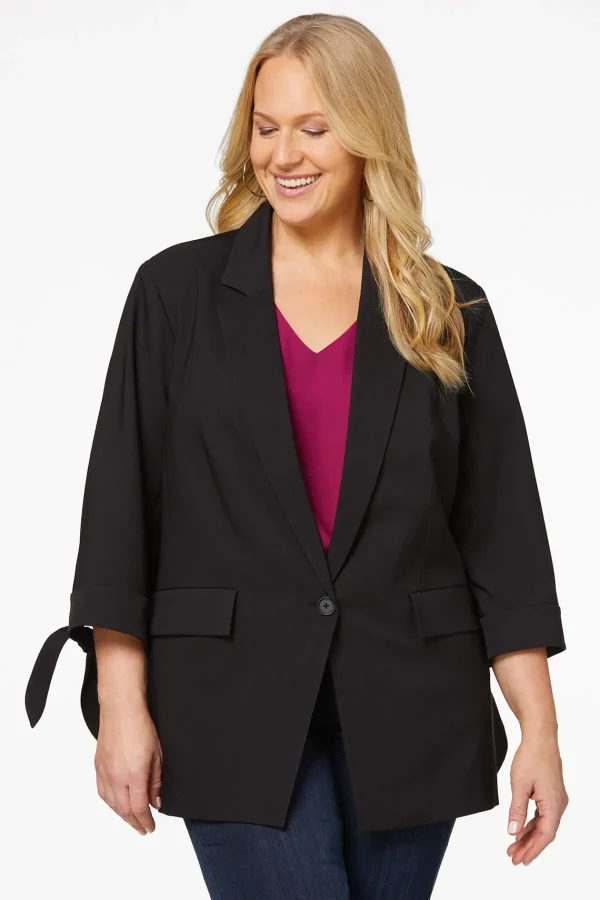 Online Plus Size Tie Sleeve Blazer Women Jackets & Vests