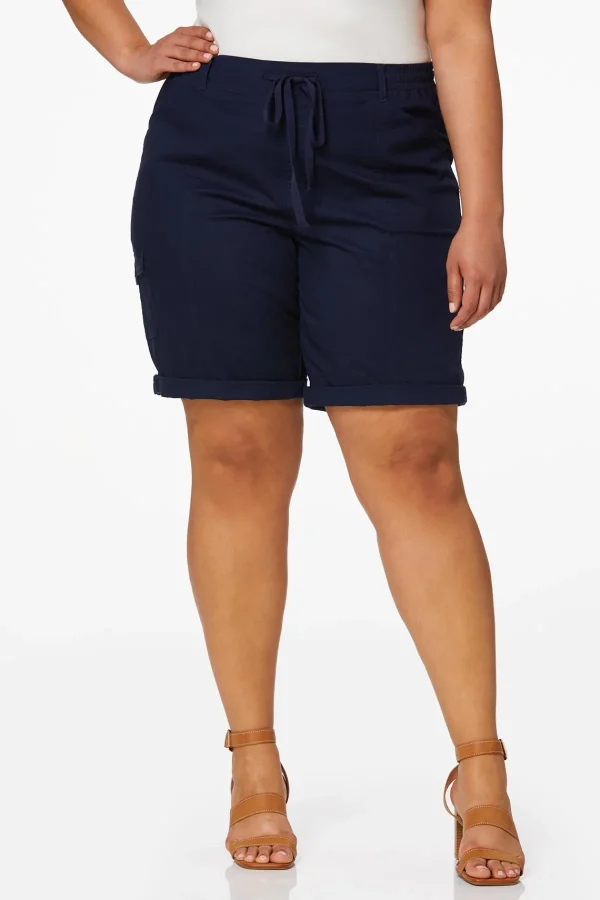 Outlet Plus Size Tie Waist Cargo Shorts Women Shorts