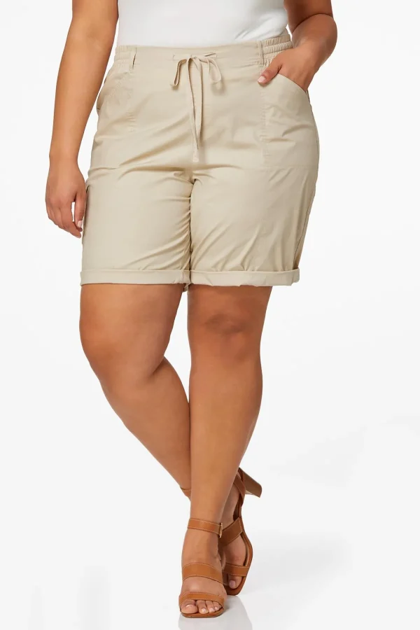 Outlet Plus Size Tie Waist Cargo Shorts Women Shorts