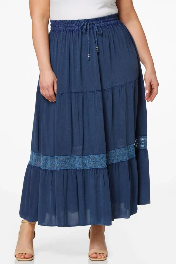 Flash Sale Plus Size Tiered Chambray Maxi Skirt Women Skirts