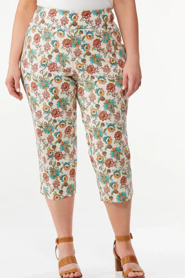 Flash Sale Plus Size Tropical Floral Cropped Pants Women Cropped Pants